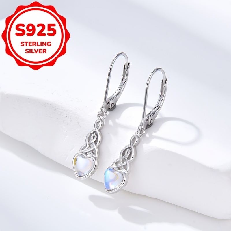 2pcs Women's Heart-Shaped Moonstone Earrings, S925 Silver